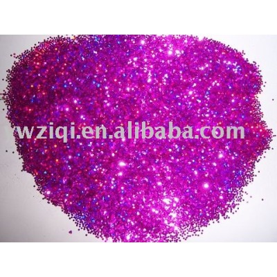 Holographic purple glitter powders in printing card