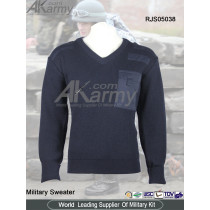 Wool Dark Blue V-Neck Military Sweater/Pullover