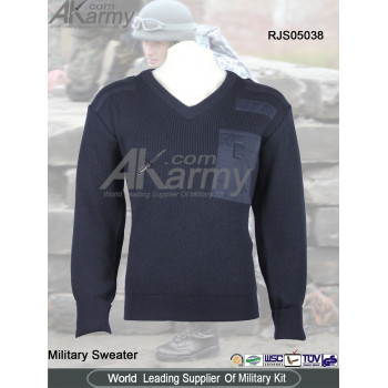 Wool Dark Blue V-Neck Military Sweater/Pullover