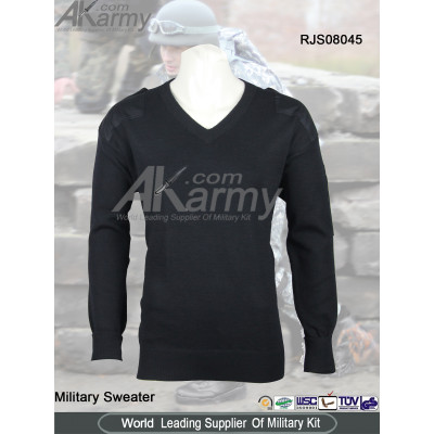 Wool Dark blue V-neck Military Sweater