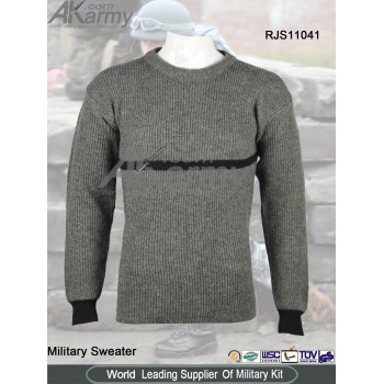 Wool Gray Round Neck Military Sweater/Pullover
