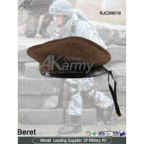Brown wool leather binding beret