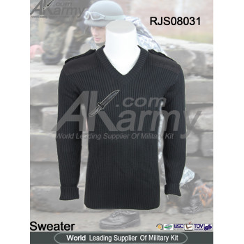 Wool/Acrylic Black Army V Neck Commando Sweater