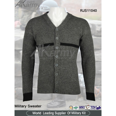 Wool Cardigan Military Sweater