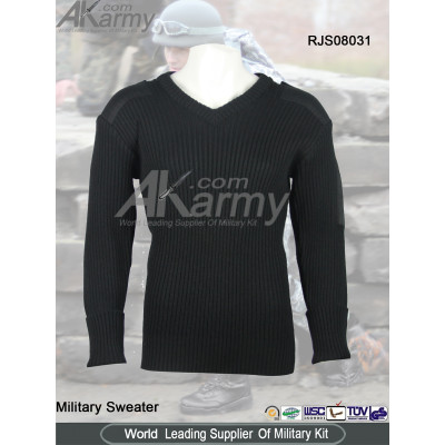 Wool/Acrylic Black V-Neck Military Sweater/Pullover