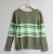 Lady's contrast color stripe knitted crewneck sweater pullover