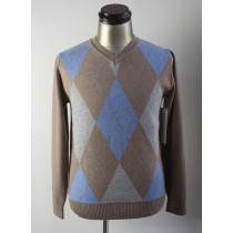 Men 100% merino wool  contrast color jacquard sweater pullover
