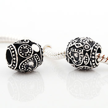 Vnistar antique silver plated european beads PBD1532, with heart pattern engraved, 20pcs per pack