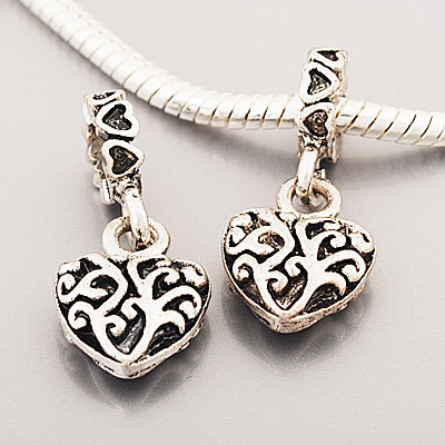 Vnistar antique silver plated heart dangle beads PBD025