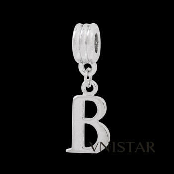 Silver plated letter B dangle beads PBD1665-B, free shipping alphabet european beads B in 12*32mm, sold as 20pcs each pack