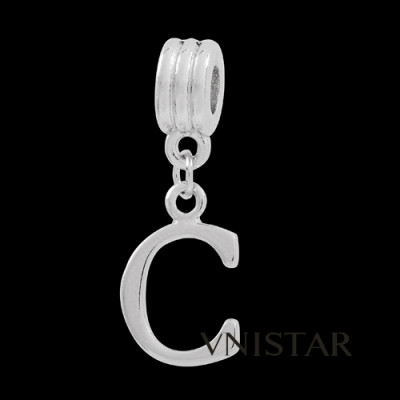 Silver plated letter C dangle beads PBD1665-C free shipping alphabet european beads C in 12*32mm, sold as 20pcs each pack