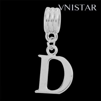 Silver plated letter D dangle beads PBD1665-D free shipping alphabet european beads D in 14*32mm, sold as 20pcs each pack