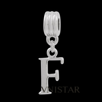 Silver plated letter F dangle beads PBD1665-F free shipping alphabet european beads F in 10*32mm, sold as 20pcs each pack