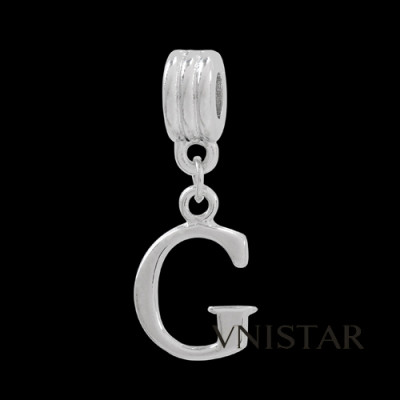 Silver plated letter G dangle beads PBD1665-G free shipping alphabet european beads G in 13*31mm, sold as 20pcs each pack