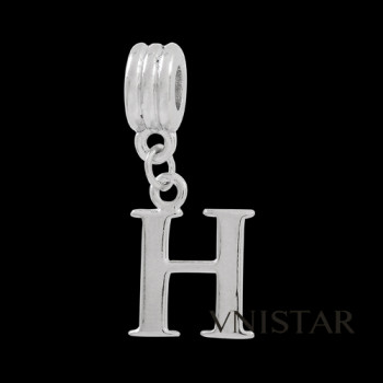 Silver plated letter H dangle beads PBD1665-H free shipping alphabet european beads H in 14*33mm, sold as 20pcs each pack