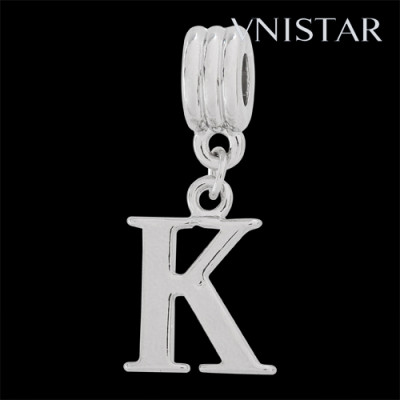 Silver plated letter K dangle beads PBD1665-K free shipping alphabet european beads K in 14*31mm, sold as 20pcs each pack