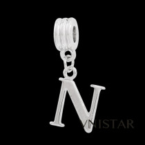 Silver plated letter N dangle beads PBD1665-N free shipping alphabet european beads N in 14*33mm, sold as 20pcs each pack