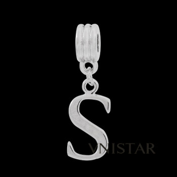 Silver plated letter S dangle beads PBD1665-S free shipping alphabet european beads S in 10*34mm, sold as 20pcs each pack