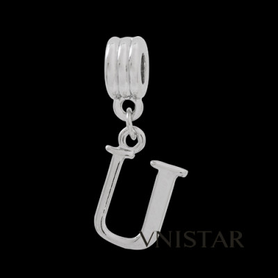 Silver plated letter U dangle beads PBD1665-U free shipping alphabet european beads U in 13*32mm, sold as 20pcs each pack