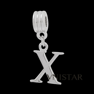 Silver plated letter X dangle beads PBD1665-X free shipping alphabet european beads X in 14*33mm, sold as 20pcs each pack