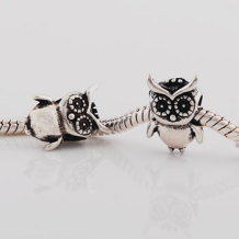 Antique silver plated owl shaped european beads PBD3312, free shipping animal beads in 10*15mm, sold as 20pcs each pack