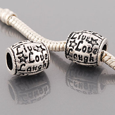 Antique silver plated european style live love laugh beads PBD3049, free shipping round beads in 9*10mm, sold as 20pcs each pack
