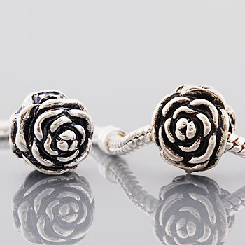 Antique silver plated european style flower rose beads PBD3304, free shipping big hole beads in 11*12mm, sold as 20pcs each pack