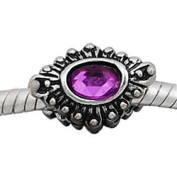 Antique silver plated european style eye shaped beads PBD232-5 with purple crystal, free shipping big hole eye beads in 10*15mm, sold as 20pcs each pack