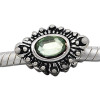 Antique silver plated european style eye shaped beads PBD232-2 with green crystal, free shipping big hole eye beads in 10*15mm, sold as 20pcs each pack