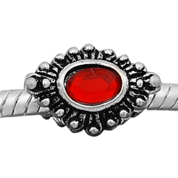 Antique silver plated european style eye shaped beads PBD232-4 with red crystal, free shipping big hole eye beads in 10*15mm, sold as 20pcs each pack