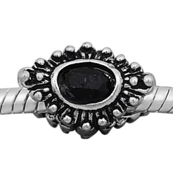 Antique silver plated european style eye shaped beads PBD232-6 with black crystal, free shipping big hole eye beads in 10*15mm, sold as 20pcs each pack