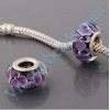 Free Shipping! Silver plated core glass bead PGB546, black bead with purple flowers, size in 9*14mm, sold as 20pcs each pack