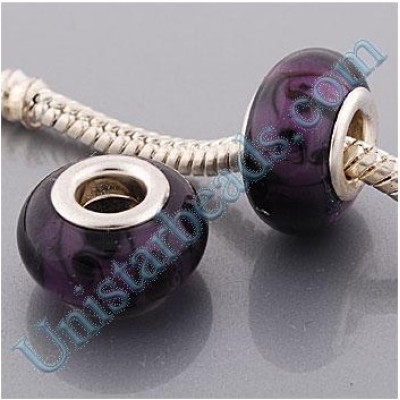 Free Shipping! Silver plated core purple and black mixed glass beads PGB440 with size in 9*14mm, european beads murano, sold as 20pcs each pack