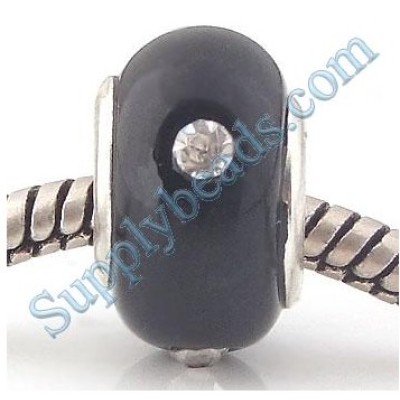 Free Shipping! Vnistar silver plated core black glass beads PGSS004 with clear crystal , 14*10mm, sold as 20pcs each pack