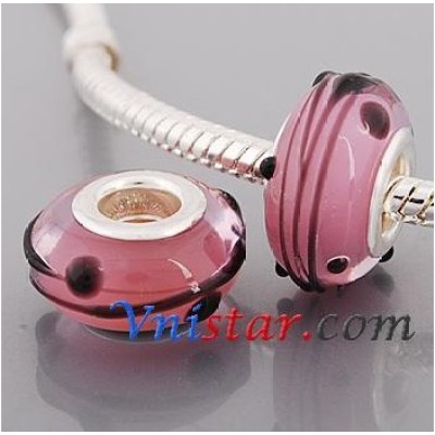 Free Shipping! Silver plated core glass bead PGB576-1, pink bead with size in 9*14mm, sold as 20pcs each pack
