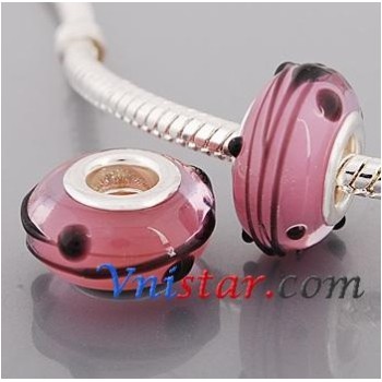 Free Shipping! Silver plated core glass bead PGB576-1, pink bead with size in 9*14mm, sold as 20pcs each pack