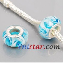 Free Shipping! Silver plated core glass bead PGB562, cyan bead with white swirl, size in 9*14mm  sold as 20pcs each pack