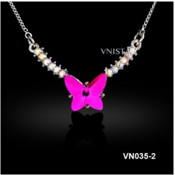 Free shipping! Fashion crystal necklace, necklace chain, butterfly shape pendant, VN035, length is 40cm, sold as 3pcs each pack