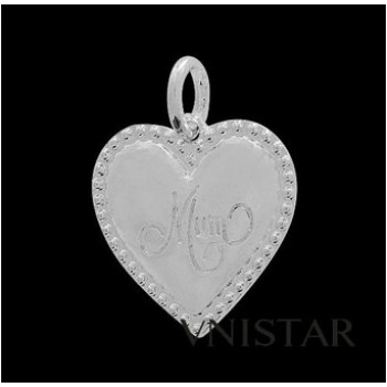 Free shipping! Wholesale rhodium plated heart charms UC309 with mum stamped,sold in 15 pcs per pack