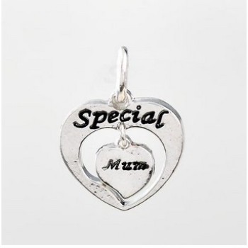 Free shipping! Wholesale silver plated heart charms UC308 with Special and Mum stamped, sold in 15pcs per pack