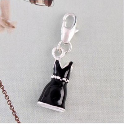 Free shipping! Wholesale silver plated clasp charms HCC150 with black evening dress, sold in 30pcs per pack