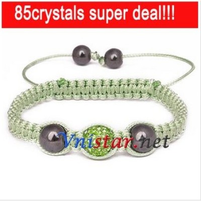 Free shipping! Wholesale peridot crystal stones beads macrame bracelet SBB205-6, sold in 2pcs per pack