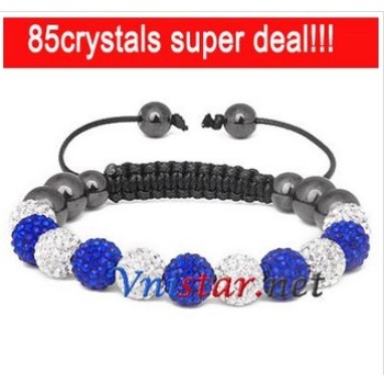 Free shipping! Wholesale clear and sapphire crystal stone beads macrame bracelet SBB088-25, sold in 2pcs per pack