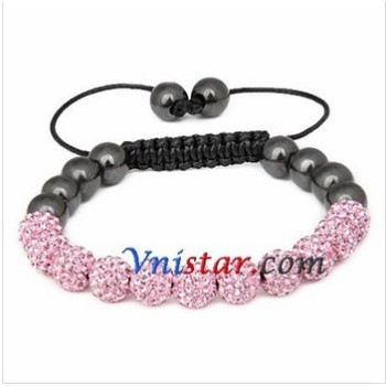 Free shipping! Wholesale 8mm light rose crystal stone beads macrame bracelet SBB294-1, sold in 2pcs per pack