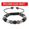 Free shipping! Wholesale clear, gray and jet crystal stone beads macrame bracelet SBB088-23, shamballa bracelet , sold in 2 pcs per pack