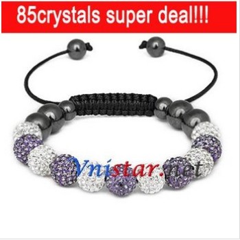Free shipping! Wholesale clear and tanzanite crystal stone beads macrame bracelet SBB088-21 , sold in 2 pcs per pack