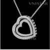 Free shipping! Necklaces, heart pendant necklace, clear rhinestones, VN045, pendant size 17*17mm, sold in 2 pcs per pack