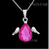 Free shipping! Necklaces, fashion crystal necklace, angel wing pendant, teardrop crystal, VN044, pendant size 21*25mm, sold in 2 pcs per pack