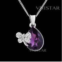 Free shipping! Necklaces, fashion crystal necklace, butterfly necklace, teardrop crystal, VN043, pendant size 16*22mm, sold in 2 pcs per pack
