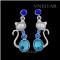 Free shipping! Earrings, crystal dangle earring, cat pendant, oval crystal and pearl, VE141, size in 14*39mm, sold in 2prs per pack